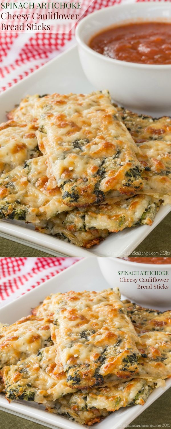 Spinach Artichoke Cheesy Cauliflower Bread Sticks