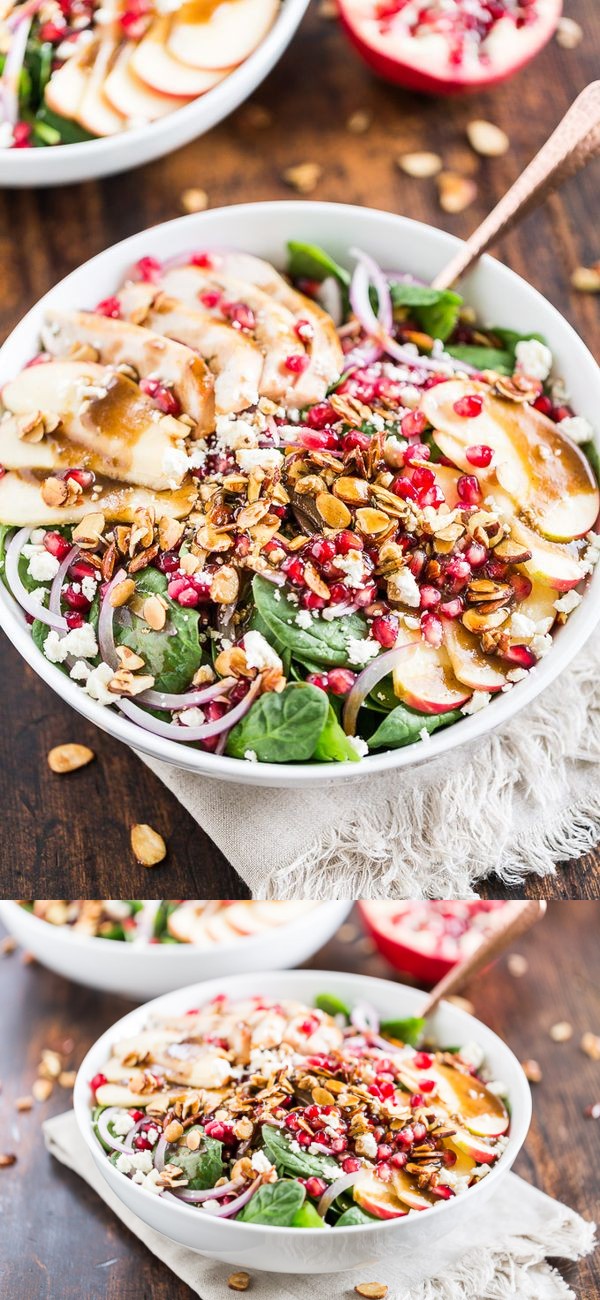 Spinach Salad with Honeycrisp Apples, Pomegranates, and Candied Nuts