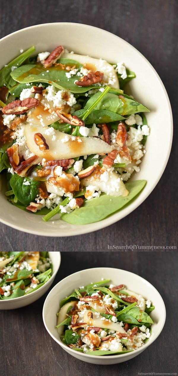 Spinach Salad with Pears, Pecans and Goat Cheese