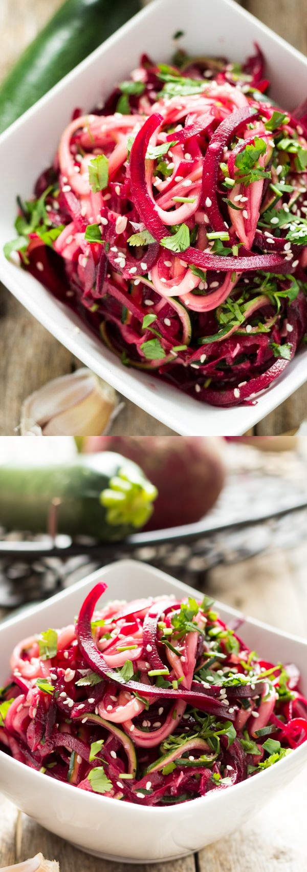 Spiralized Zucchini and Beet Salad with Garlic