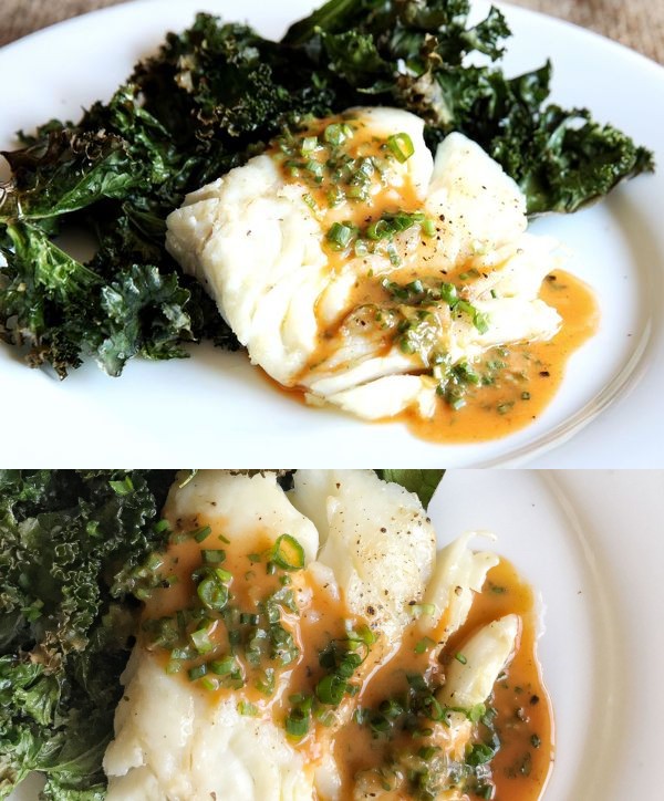 Sriracha-Butter Cod with Garlicky Kale