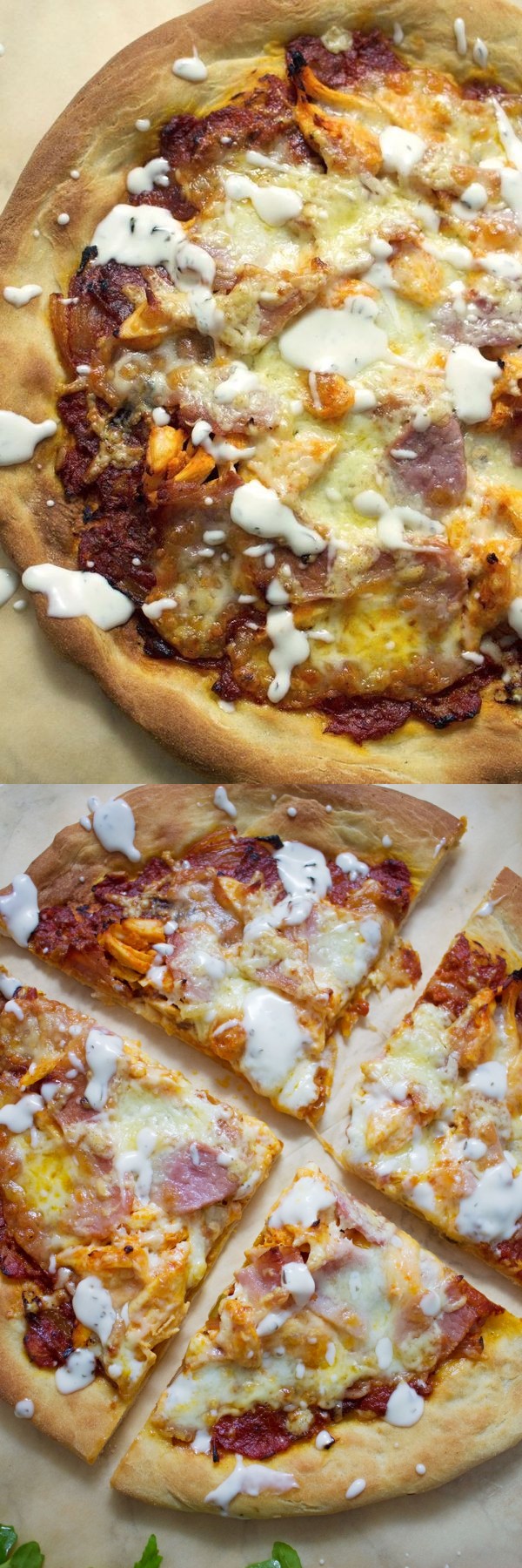 Sriracha Chicken Bacon Ranch Pizza