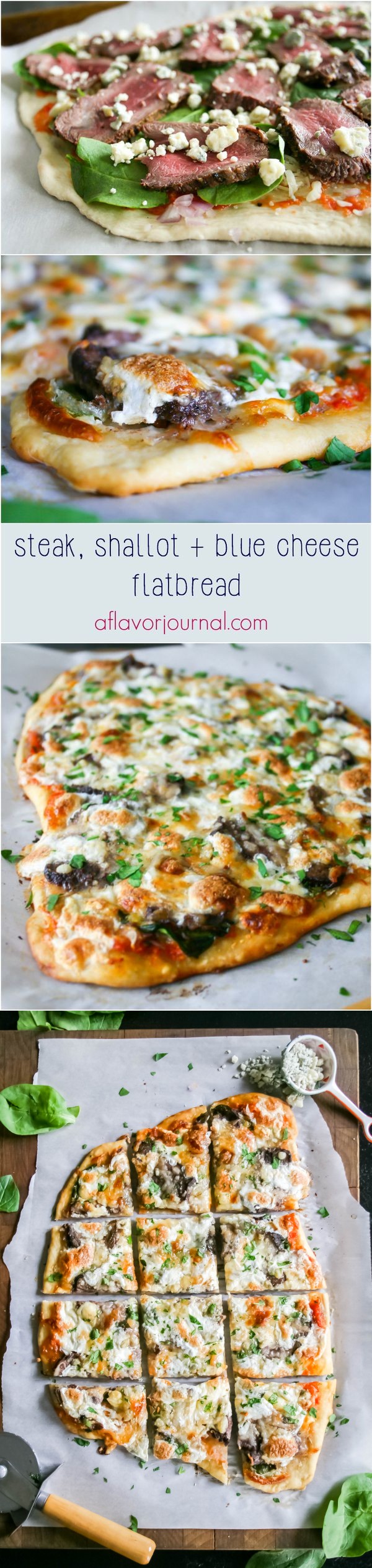 Steak, shallot and blue cheese flatbread