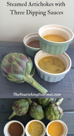 Steamed Artichokes with Three Dipping Sauces