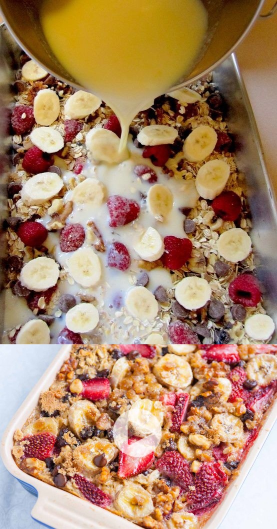 Strawberry Baked Oatmeal Recipe with Bananas