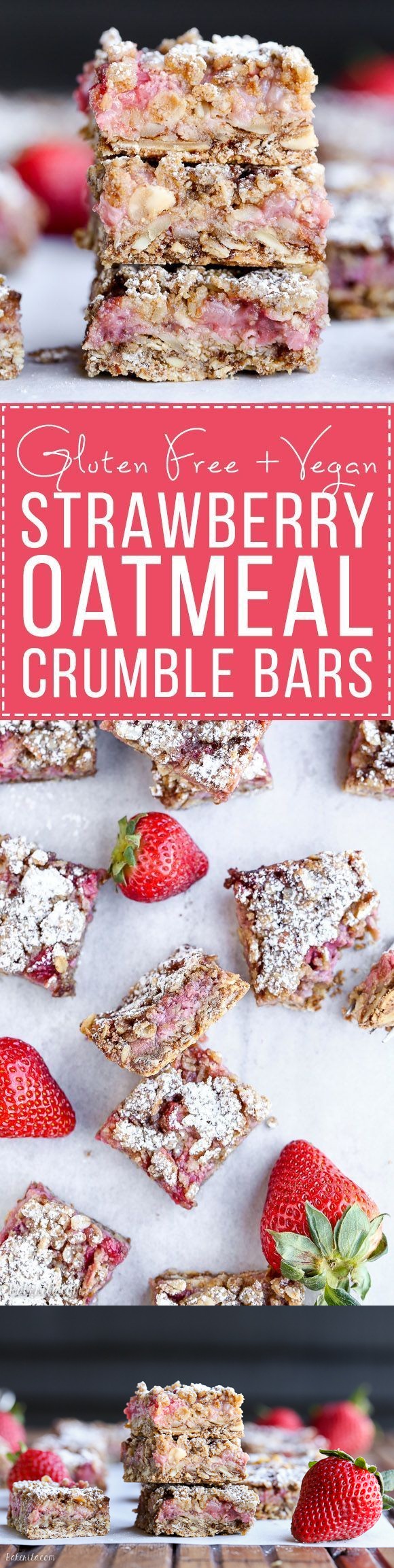 Strawberry Oatmeal Crumble Bars (Gluten Free + Vegan