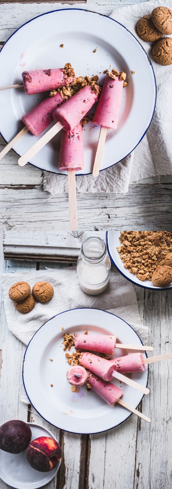 Strawberry, Peaches and Cream Popsicles with Amaretti