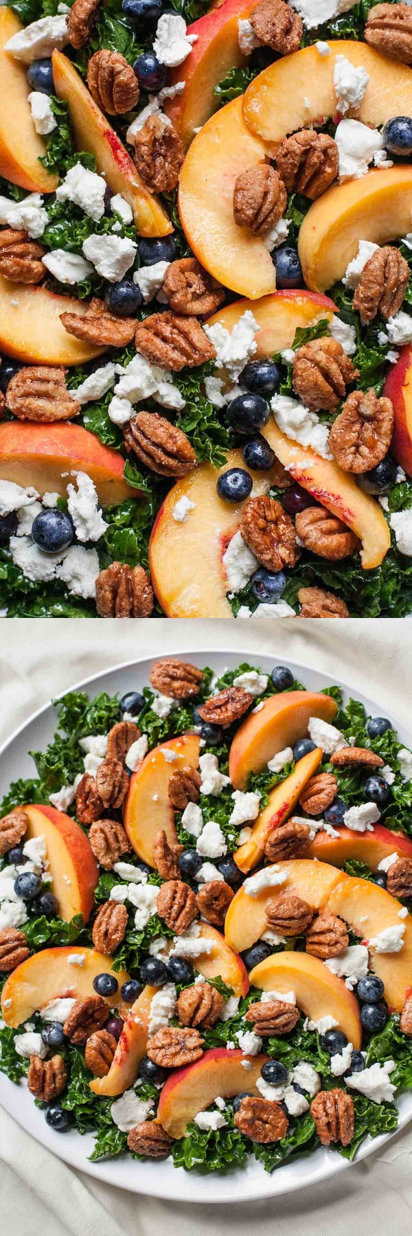 Summer Kale Salad with Peaches and Candied Pecans