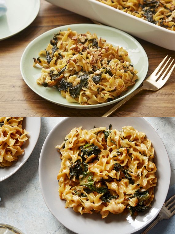 Sunchoke & Egg Noodle Casserole with Kale & Gouda Mornay Sauce