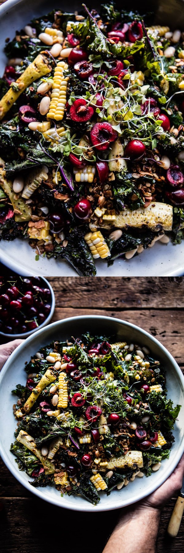 Sunflower Seed, Kale and Cherry Salad with Savory Granola