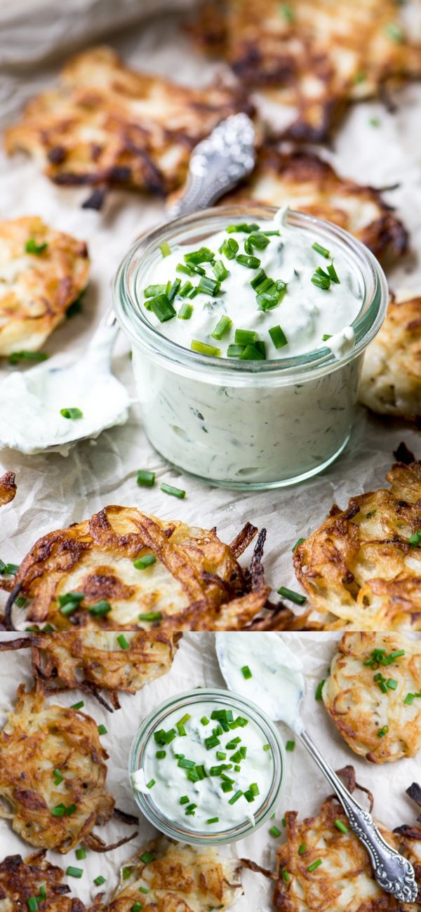 Sweet Onion Latkes with Chive Sour Cream