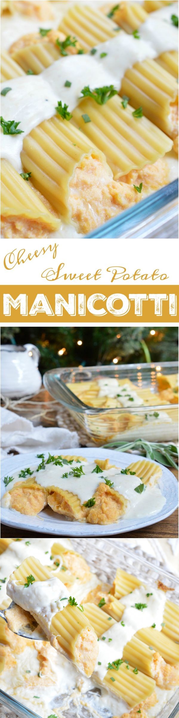 Sweet Potato Cheese Manicotti with Alfredo Sauce