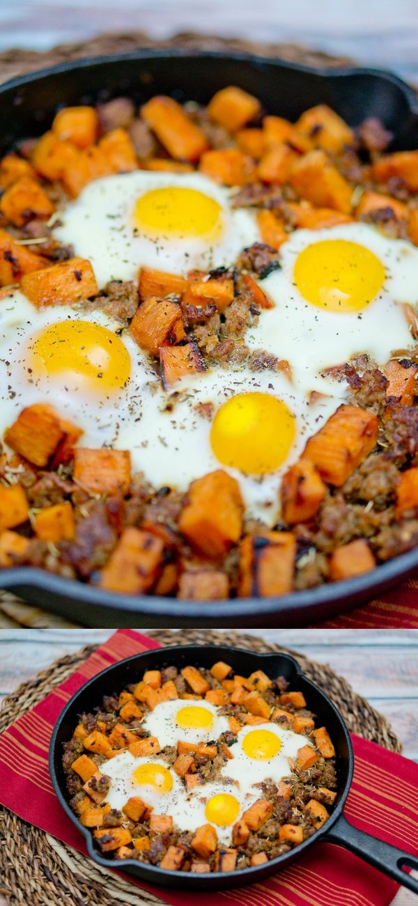 Sweet Potato Hash with Sausage and Eggs