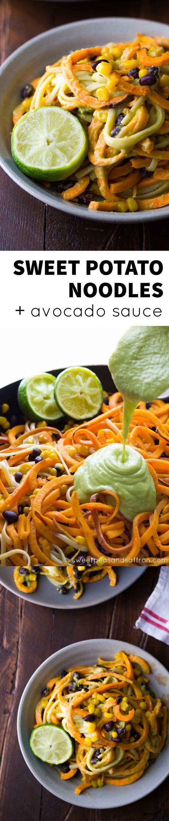 Sweet Potato Noodles with Black Beans and Creamy Avocado Sauce