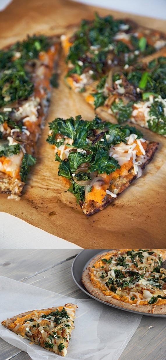 Sweet Potato Pizza with Kale and Caramelized Onions