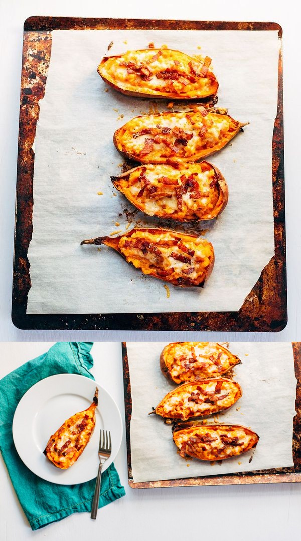 Sweet Potato Skins with Bacon and Cheese