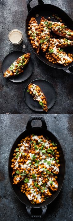 Tandoori Chickpea Stuffed Sweet Potatoes with Tahini Lime Drizzle