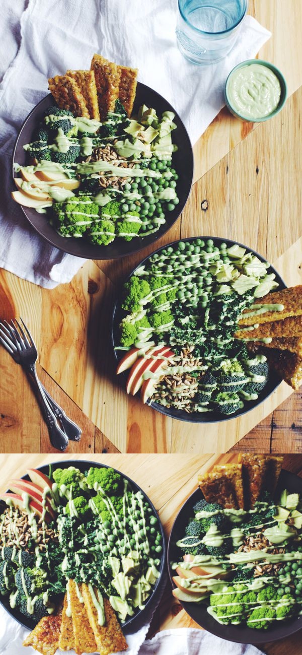 Tempeh Green Goddess Salad with Avocado Mint Dressing