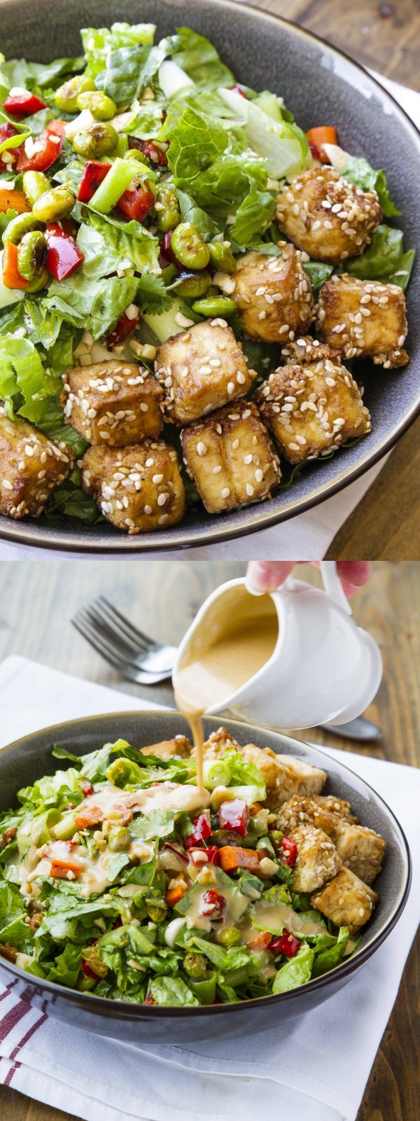 Thai Chopped Peanut Salad with Crispy Sesame Tofu