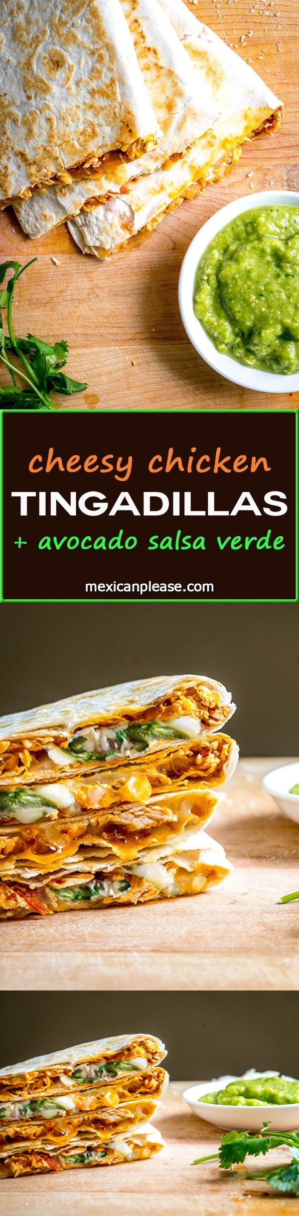 Tingadillas -- Cheesy Chicken Tinga Quesadillas