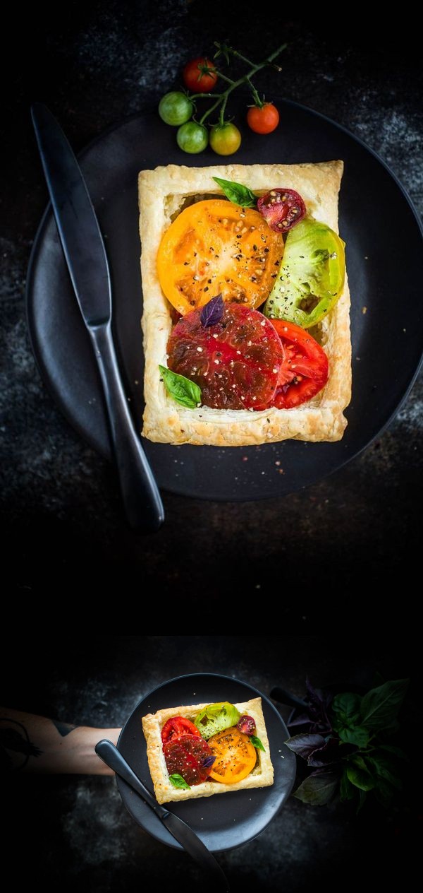 Tomato Basil Tarts with White Bean Puree