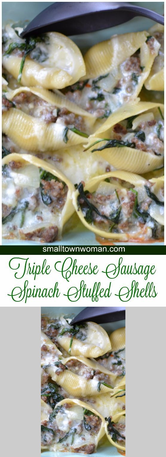 Triple Cheese Sausage Spinach Stuffed Shells