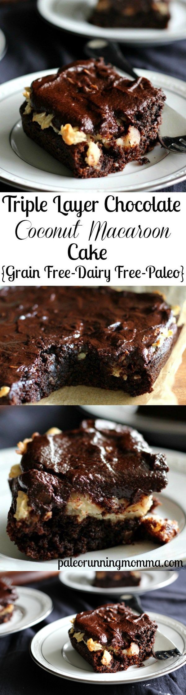 Triple Layer Chocolate Coconut Macaroon Cake (Paleo