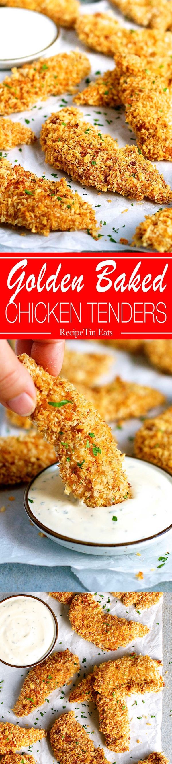 Truly Golden Crunchy Baked Chicken Tenders (Minimum Mess