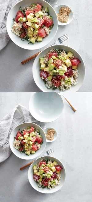 Tuna Poke Bowls with Brown Rice and Kale