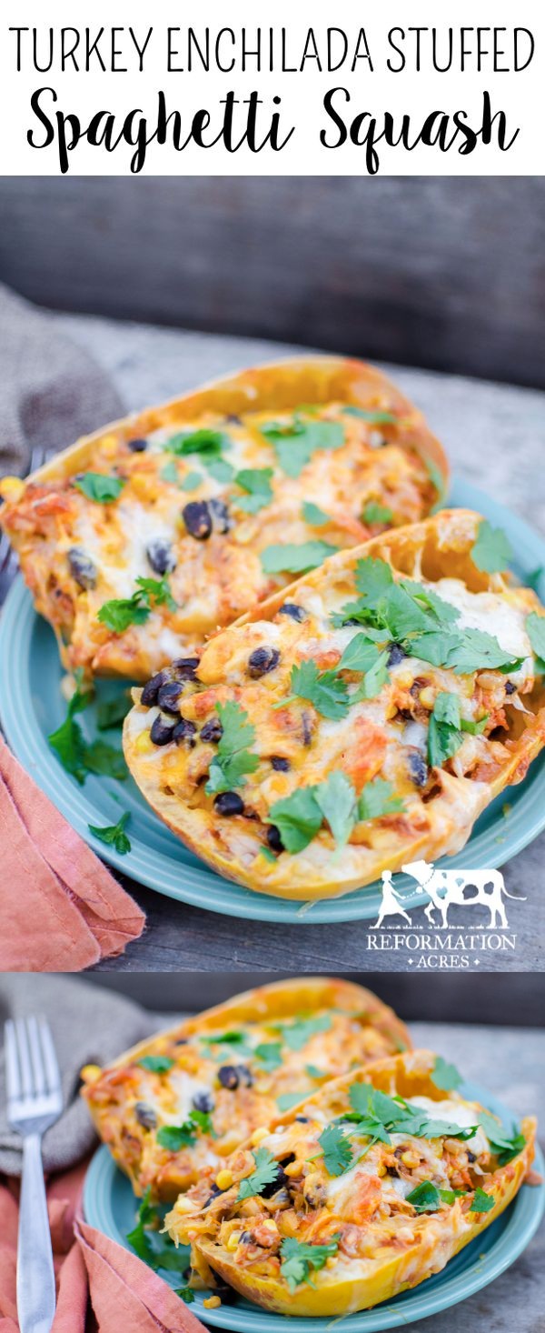 Turkey Enchilada Stuffed Spaghetti Squash