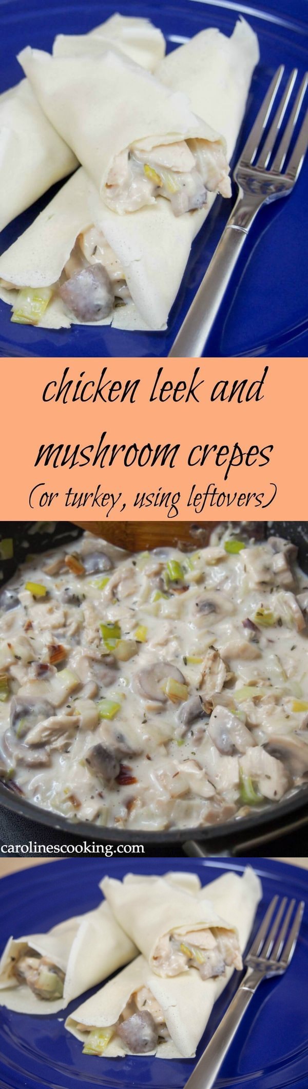 Turkey/chicken, leek and mushroom crepes