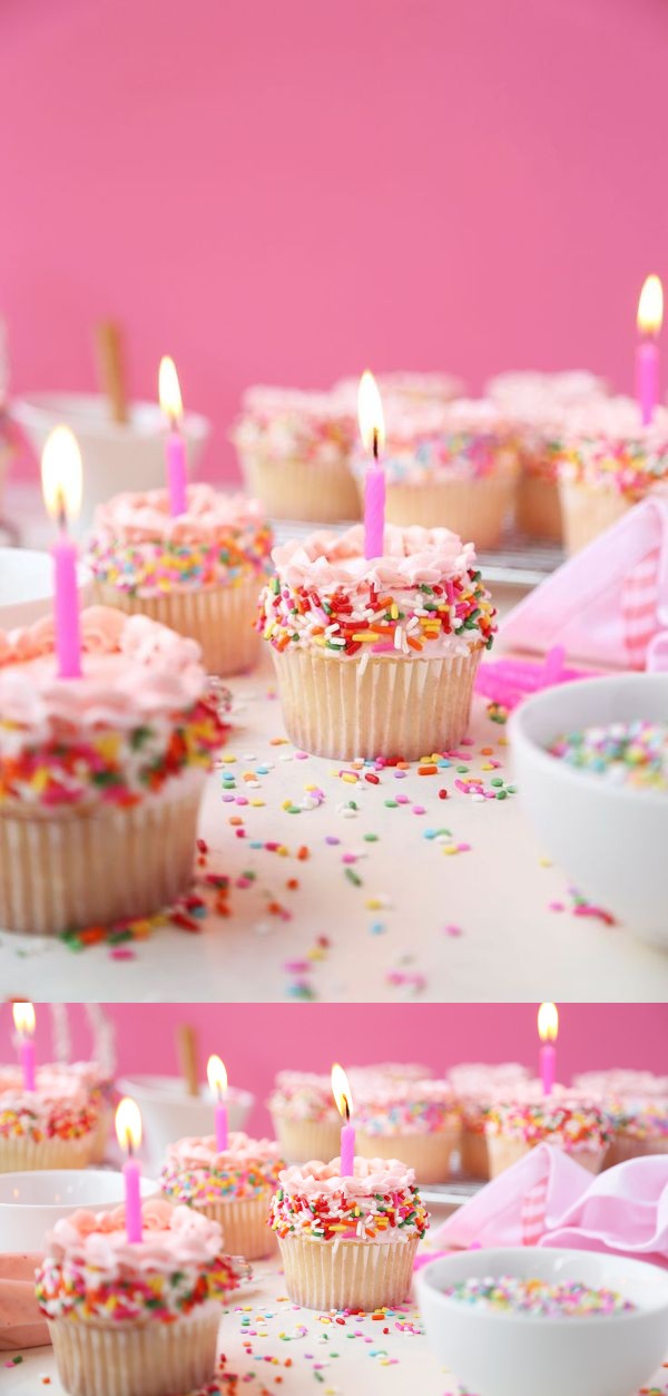 Vanilla Birthday Sprinkle Cupcakes