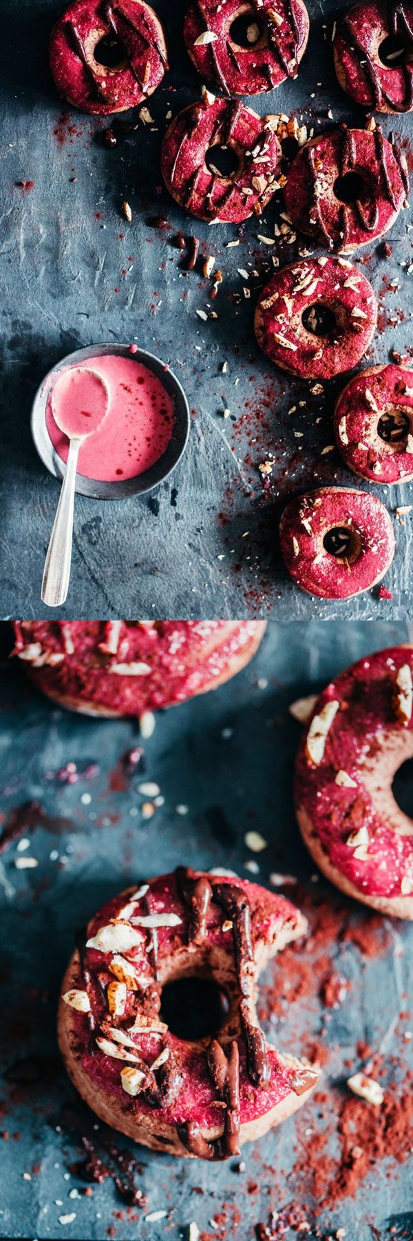 Vegan Chocolate Doughnuts with Pink Berry Icing