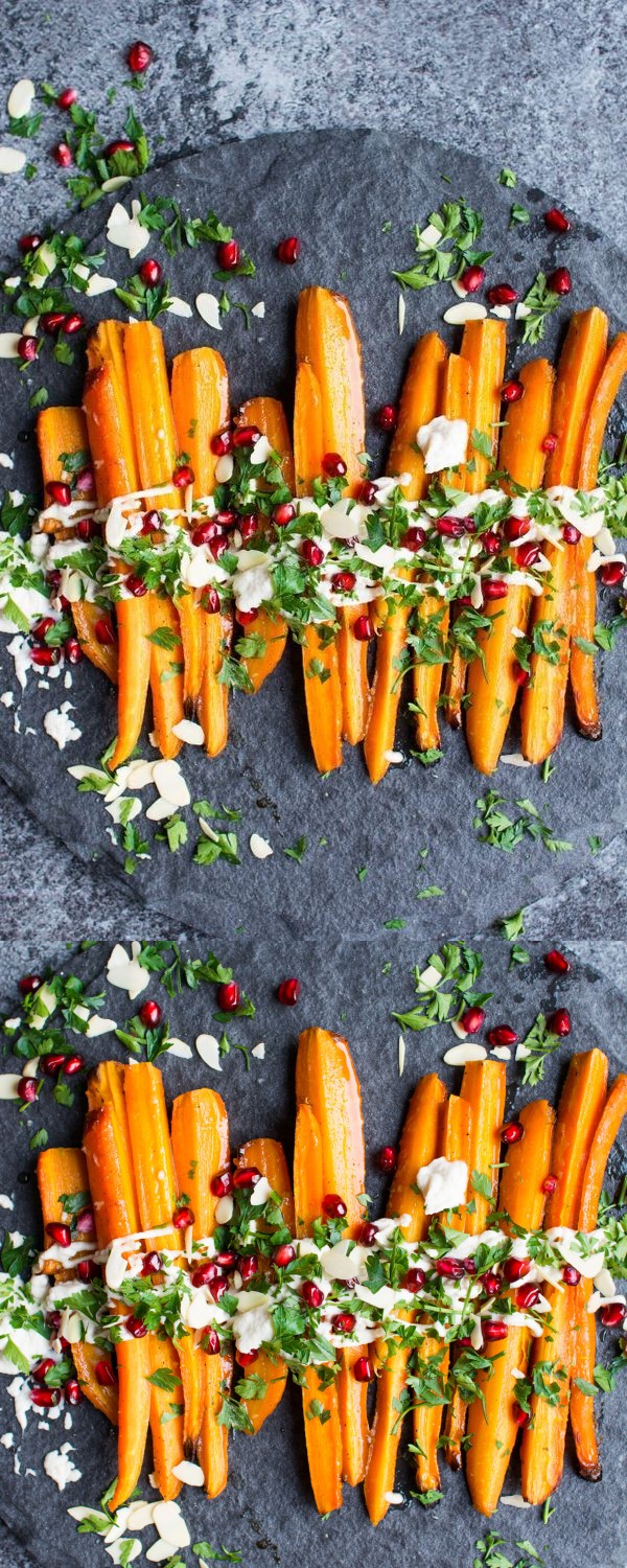 Vegan Christmas Dinner Side Dish - Maple Mustard Roasted Carrots with Roasted Garlic Cashew Cream