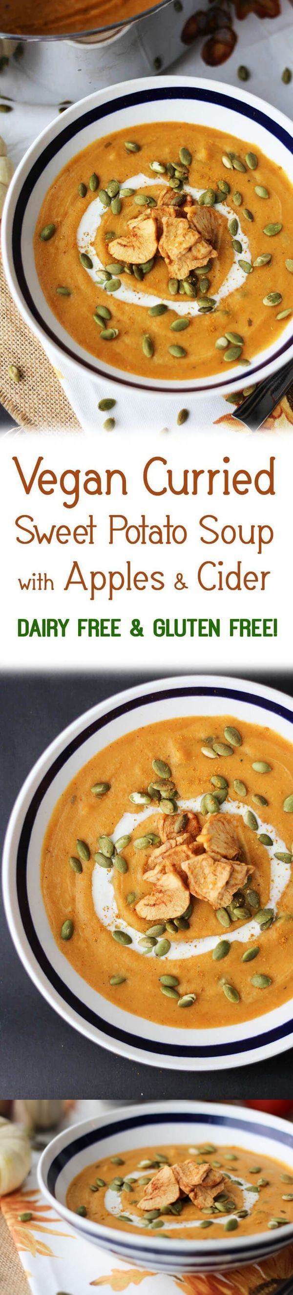 Vegan Curried Sweet Potato Soup with Apples and Cider | Dairy Free & Gluten Free