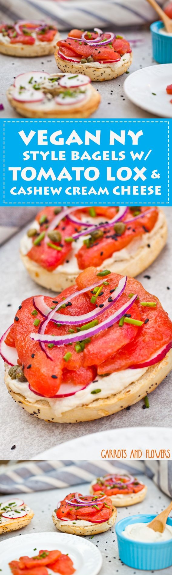 Vegan NY Style Bagels with Tomato Lox and Cashew Cream Cheese