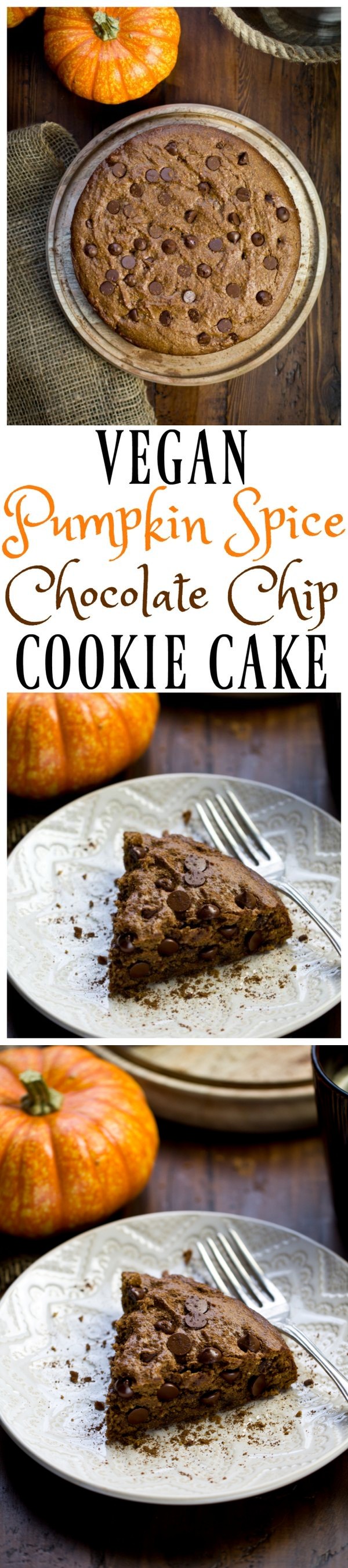 Vegan Pumpkin Spice Chocolate Chip Cookie Cake