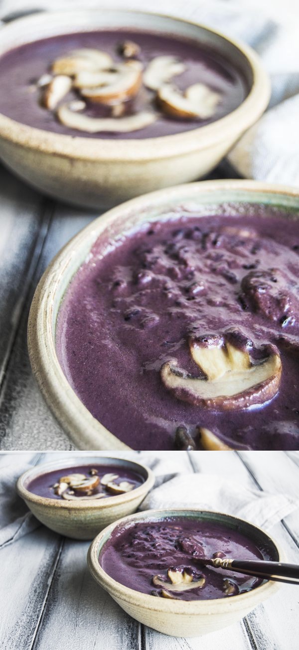 Vegan Purple Cream Of Mushroom Soup With Wild Black Rice