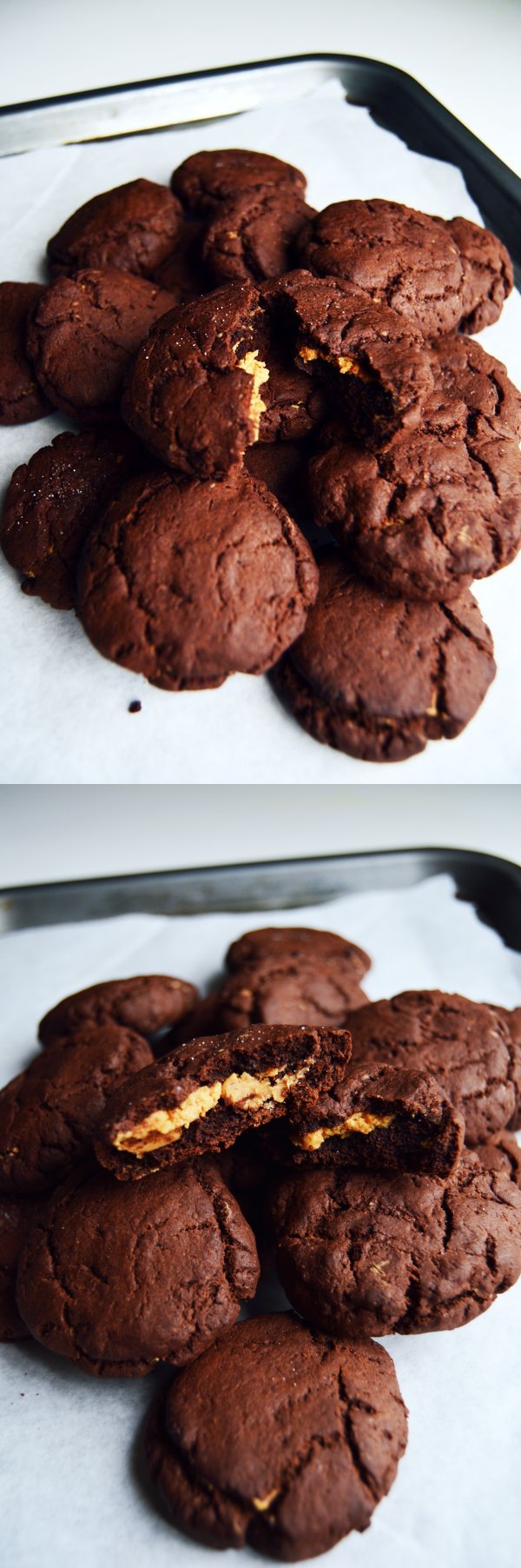 Vegan Salted Dark Chocolate Cookies with Peanut Butter Centre