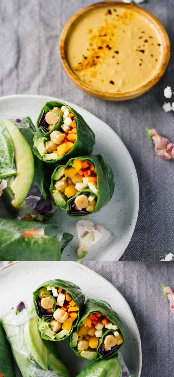 Vegan Spring Rolls w/ Spicy Turmeric Coconut Sauce