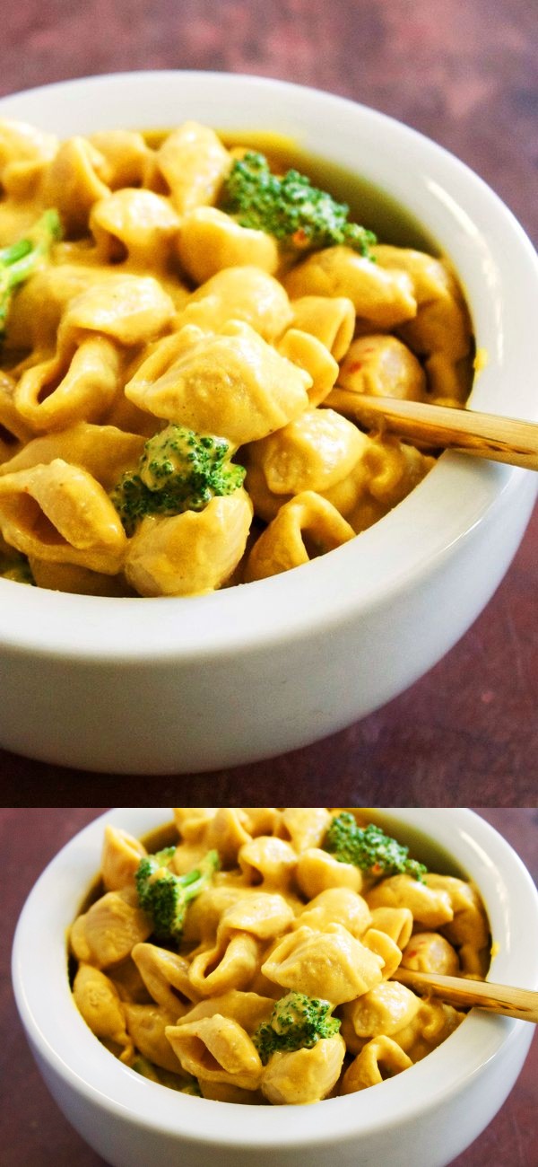 Vegan Sriracha Shells 'n Cheese with Broccoli