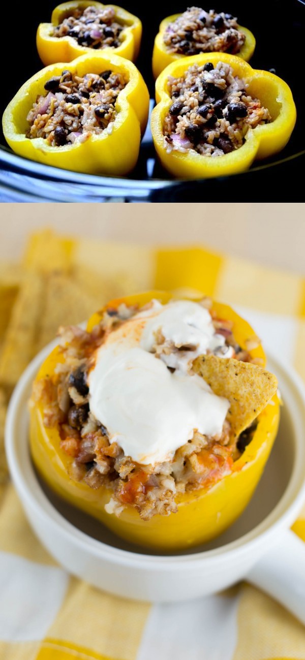 Vegetarian Crockpot Stuffed Peppers