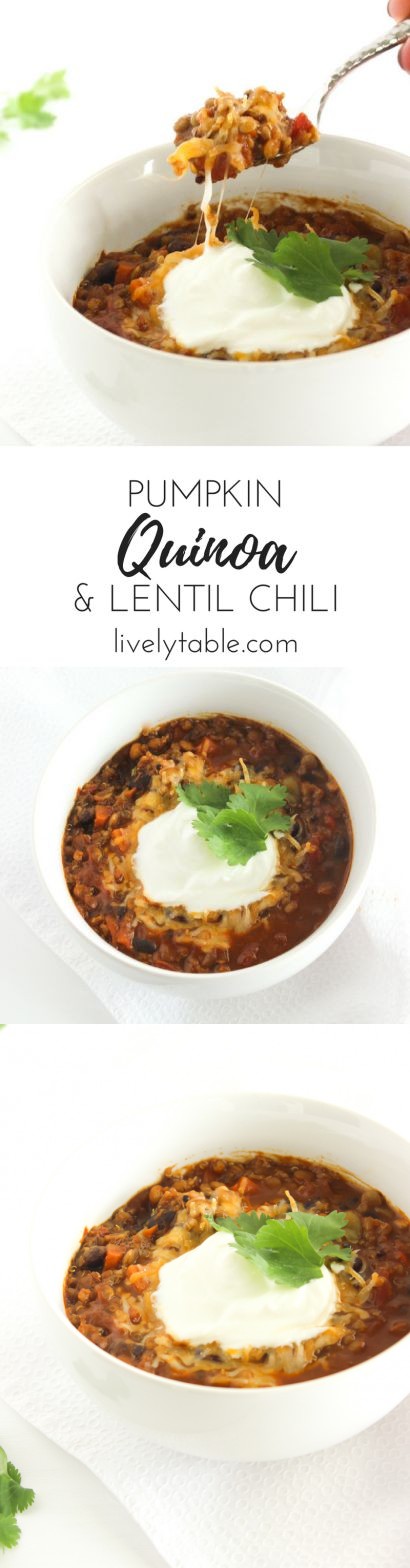 Vegetarian Pumpkin Lentil Quinoa Chili