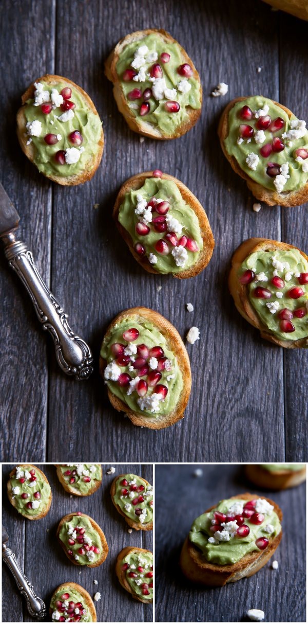 Whipped Feta & Avocado Crostini with Pomegranate