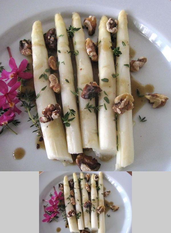 White Asparagus with Black Garlic Vinaigrette