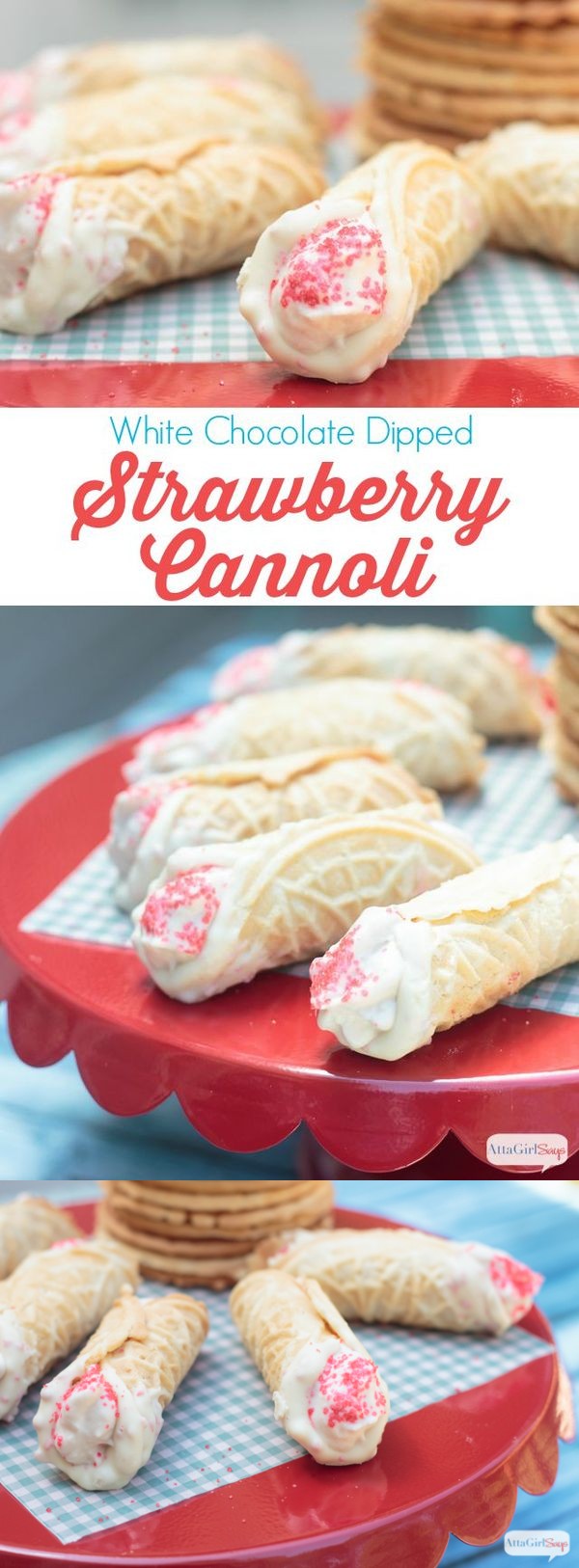 White Chocolate Dipped Cannoli with Strawberry Cream