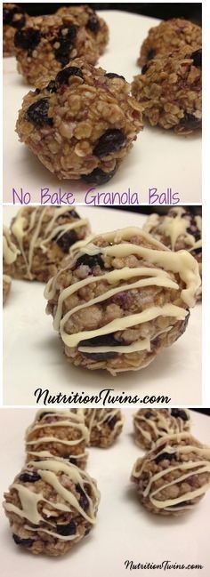 White Chocolate Drizzled Wild Blueberry Granola Balls (No-Bake!