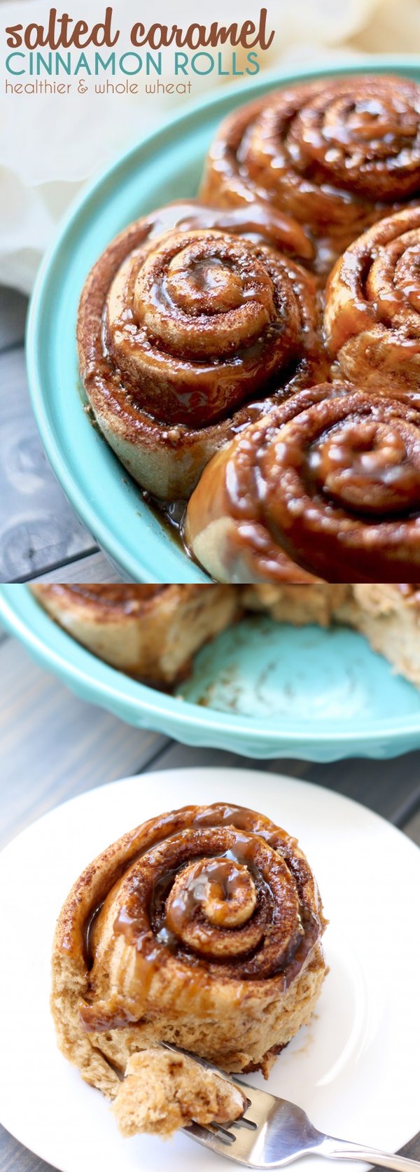 Whole Wheat Cinnamon Rolls [with salted caramel glaze]