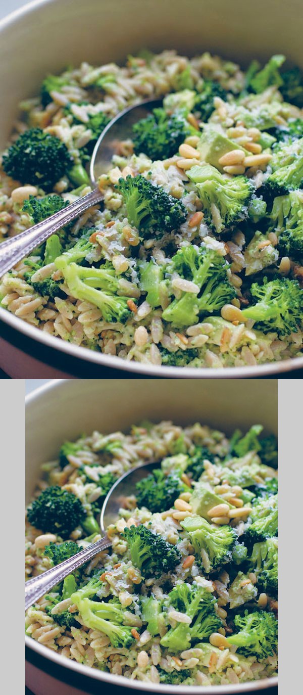 Whole-Wheat Orzo Salad with Broccoli-Pine Nut Pesto