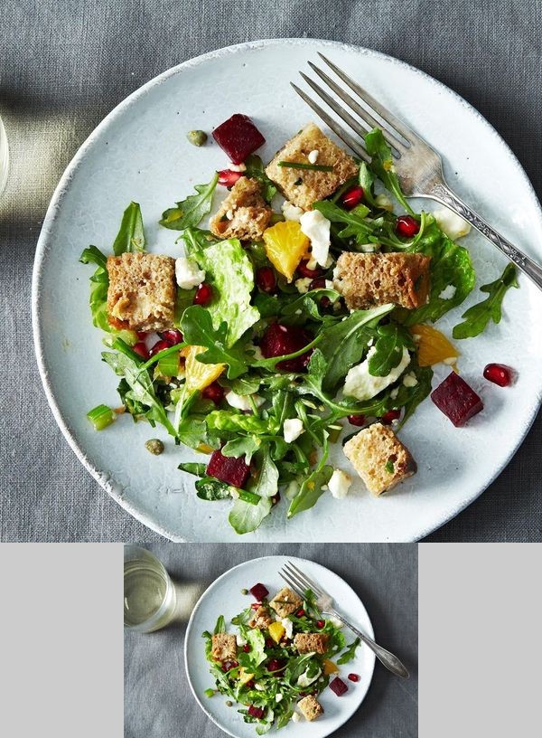 Winter Panzanella with Orange, Roasted Beets, and Pomegranate Seeds